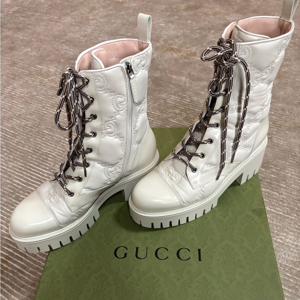 Gucci Women's White Lace-Up Boots